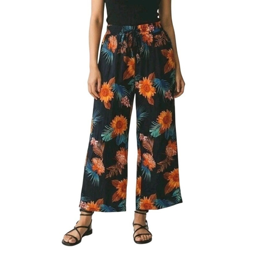 Tropical Palazzo Wide Leg Pants 2 Small Pockets High Waist Tropical Beach Hawaii